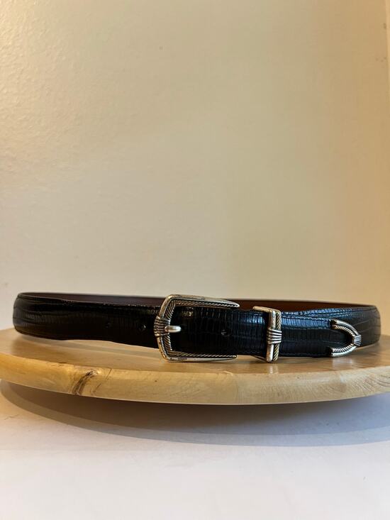 Vintage 90s Onyx USA Black Genuine Leather Silver Tipped Buckle Belt Size 38 main image 7